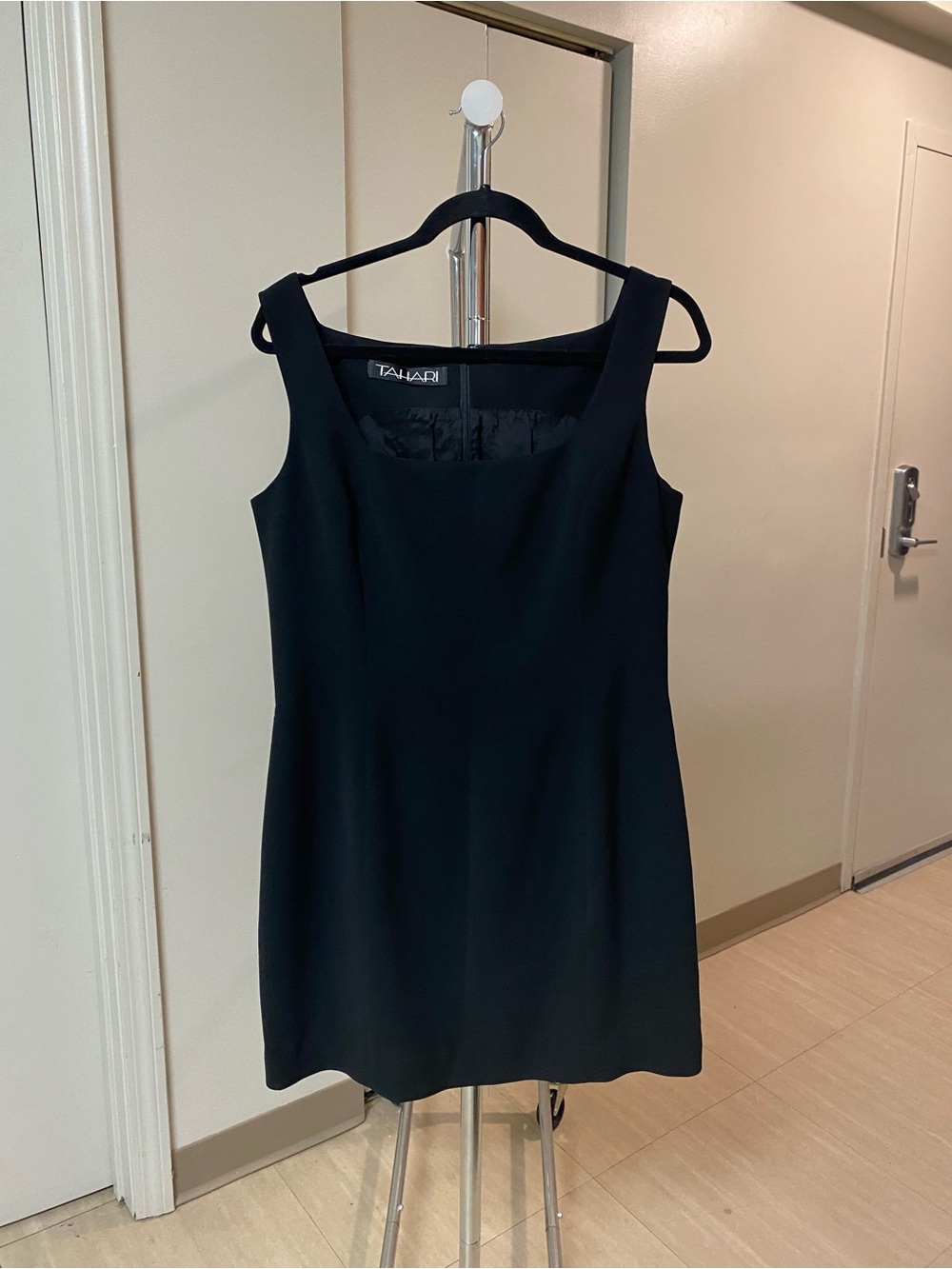 Tahari Black Square Neck Mini Dress